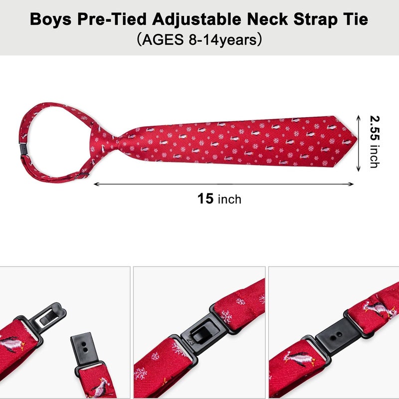 DiBanGu Boys Christmas Tie Set Silk Xmas Holiday Pre-tied tie and pocket Square for Kids Festive Tie with Gift Box - Image 4